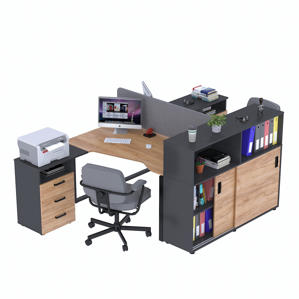 Стіл кутовий подвійний з тумбою ND2U-3S-135 + LSN-141-112 Loft design